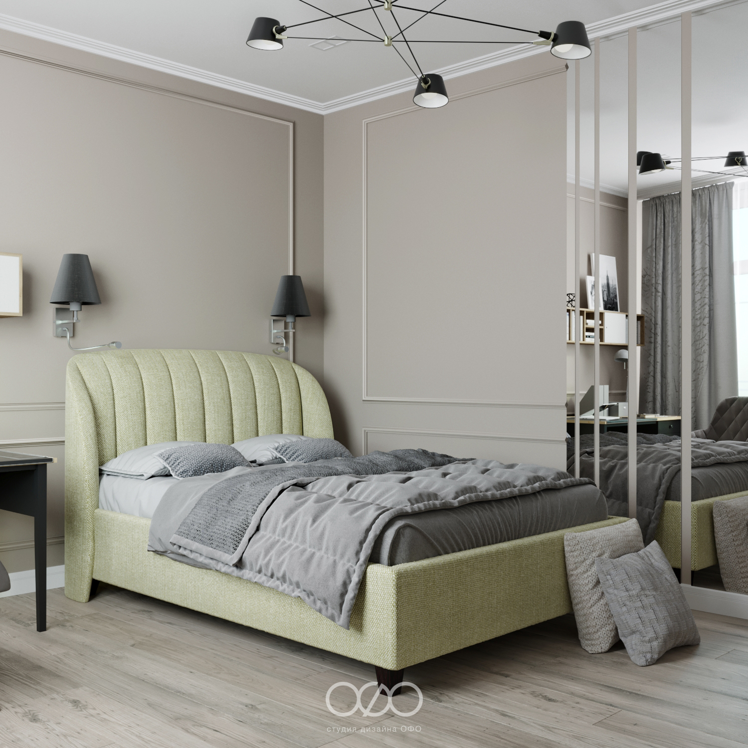 Дизайн спальни в серых тонах